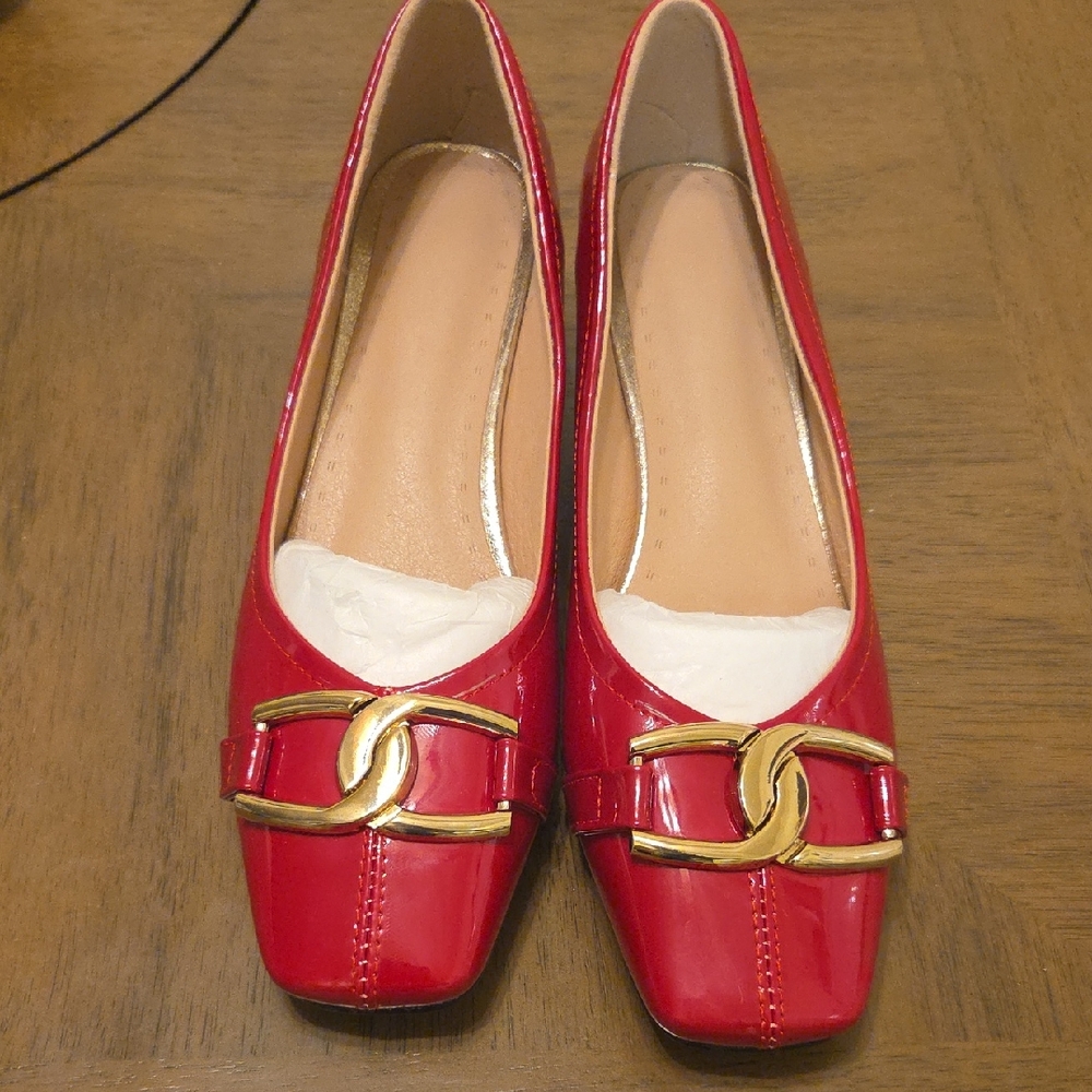 Chic Red Flats with Gold Detail